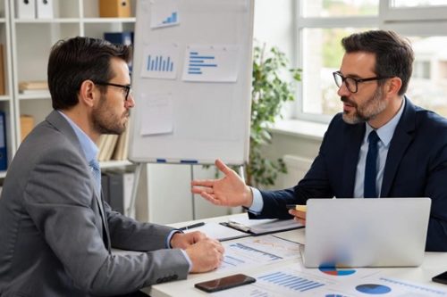 Bróker de seguros analizando pólizas empresariales para pymes en Ecuador.